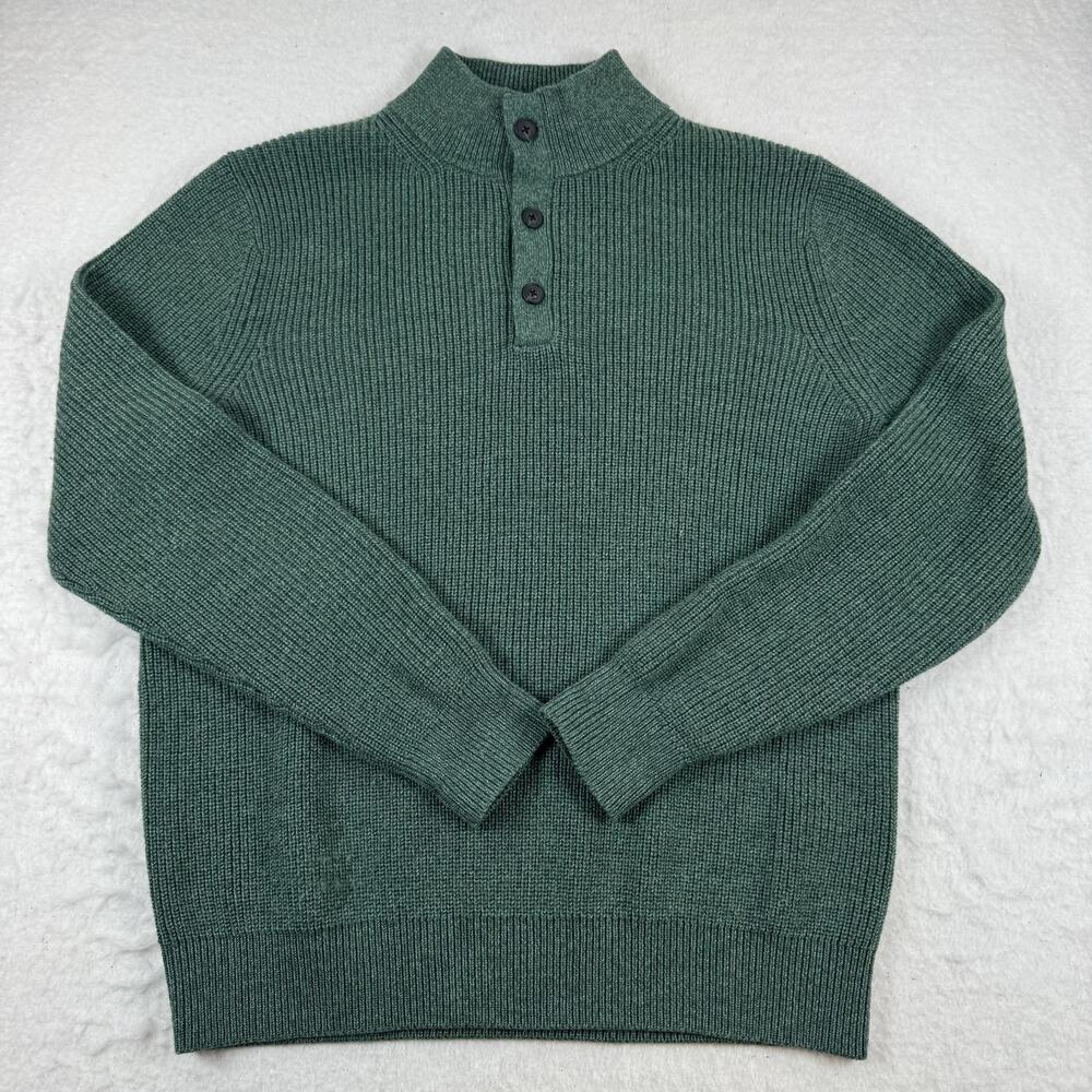 Vineyard Vines Sweater Mens Size M Green Mock Neck Henley Merino Knit Pullover